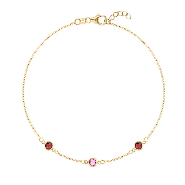 Personalized Classic 3 Birthstone Bracelet in 14k Gold sold by Haverhill