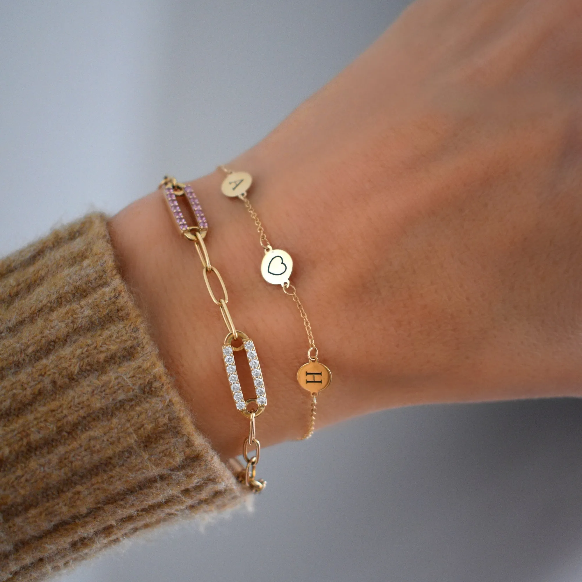 Personalized Heart Disc & 2 Letter Bracelet in 14k Gold sold by Haverhill product image thumbnail 2