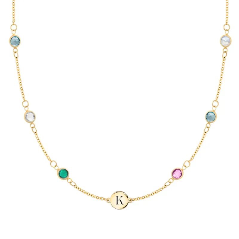 Personalized 1 Letter & 6 Classic Birthstone Necklace in 14k Gold (Double Spacing) sold by Haverhill