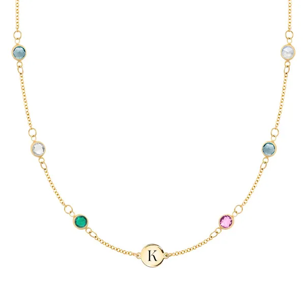 Personalized 1 Letter & 6 Classic Birthstone Necklace in 14k Gold (Double Spacing) sold by Haverhill