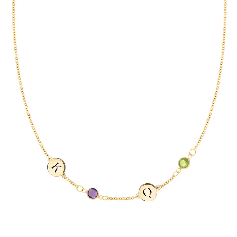 Personalized 2 Letter & 2 Classic Birthstone Necklace in 14k Gold (Single Spacing) sold by Haverhill