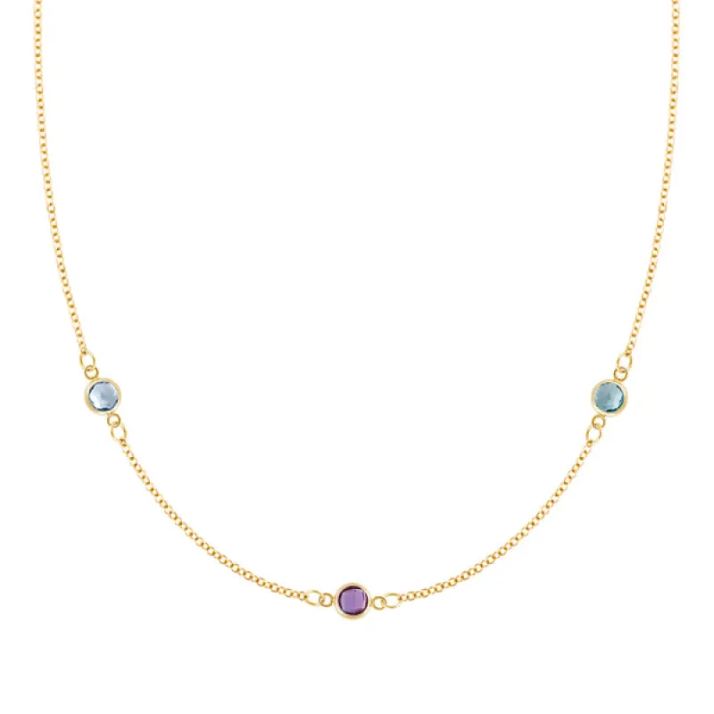 Personalized Classic 3 Birthstone Necklace in 14k Gold sold by Haverhill