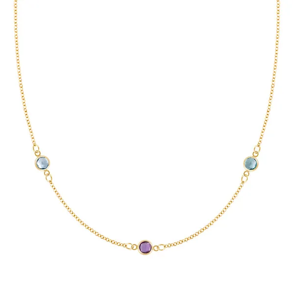 Personalized Classic 3 Birthstone Necklace in 14k Gold sold by Haverhill