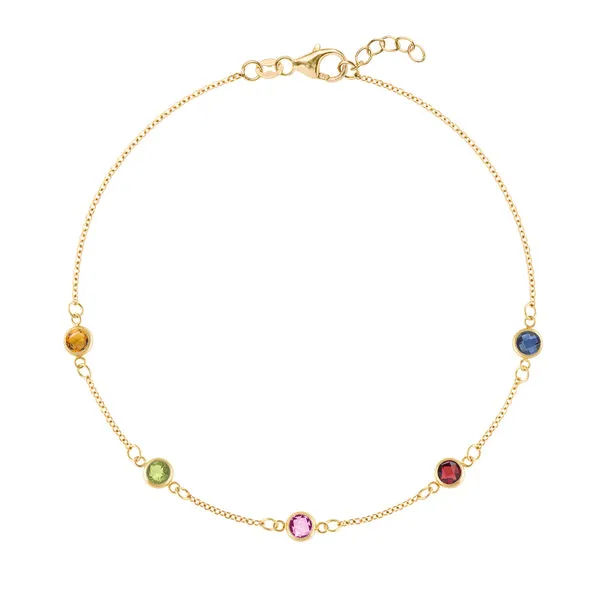 Personalized Classic 5 Birthstone Bracelet in 14k Gold sold by Haverhill