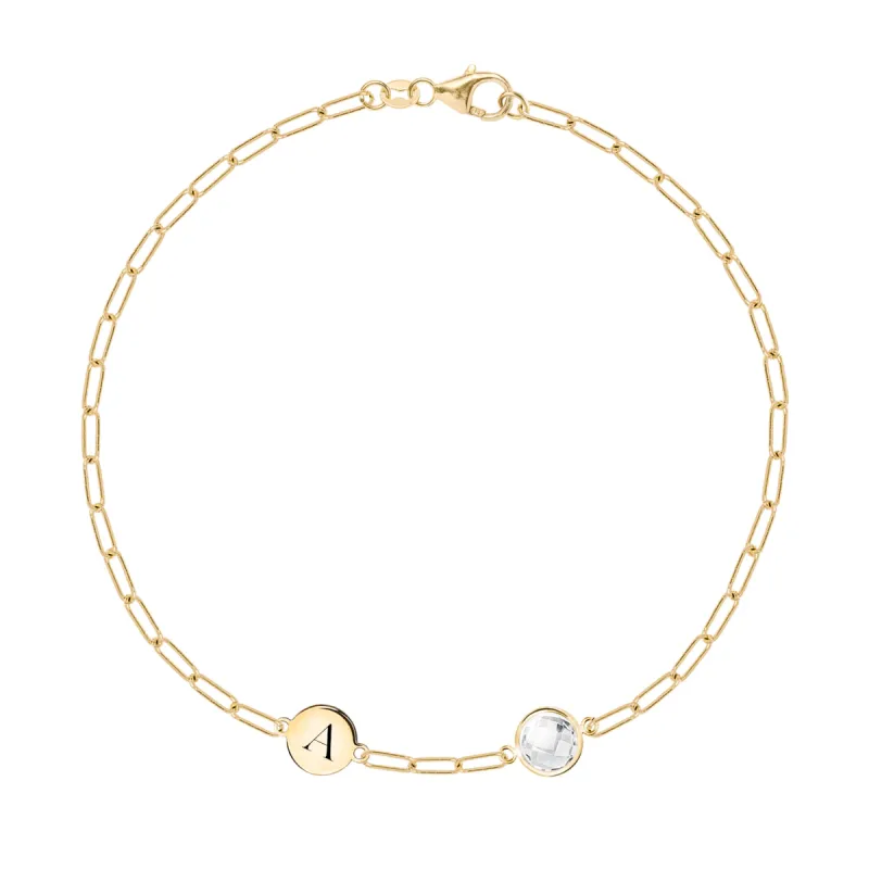 1 Letter & 1 Grand White Topaz Adelaide Mini Bracelet in 14k Gold (April) sold by Haverhill