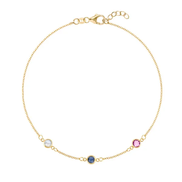 Personalized Classic 3 Birthstone Bracelet in 14k Gold sold by Haverhill