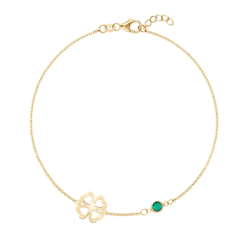 Personalized Classic Clover & 1 Birthstone Bracelet in 14k Gold sold by Haverhill