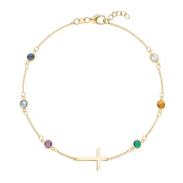 Personalized Bayberry Birthstone Cross Bracelet in 14k Gold sold by Haverhill