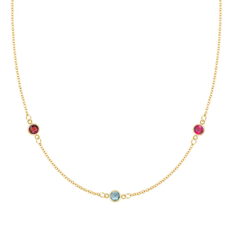 Personalized Classic 3 Birthstone Necklace in 14k Gold sold by Haverhill