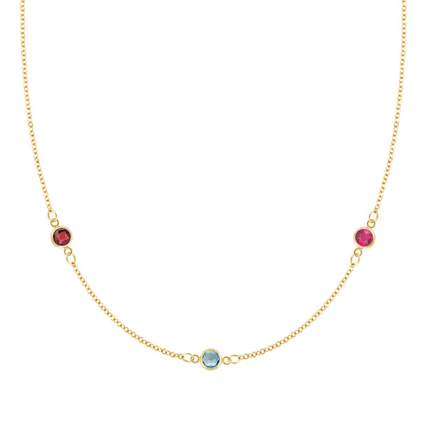 Personalized Classic 3 Birthstone Necklace in 14k Gold sold by Haverhill