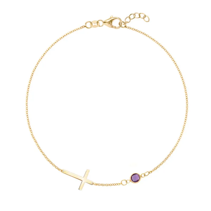Personalized Classic Cross & 1 Birthstone Bracelet in 14k Gold sold by Haverhill
