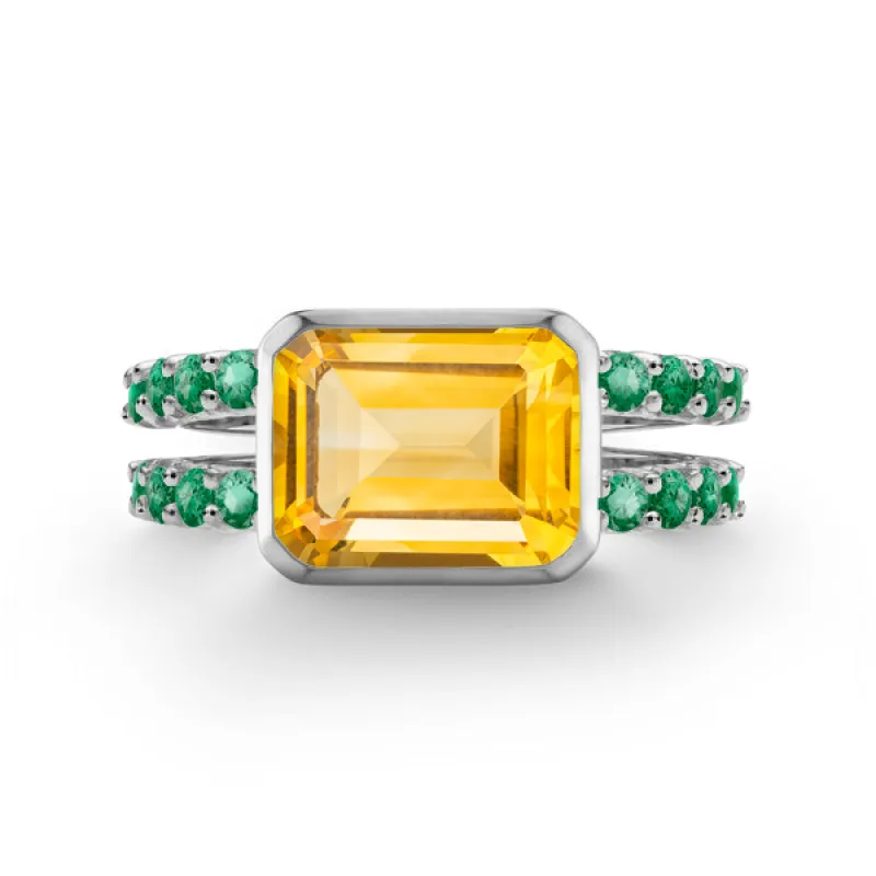 Personalized Warren Horizontal Birthstone Ring with Accent Stones in 14k Gold sold by Haverhill