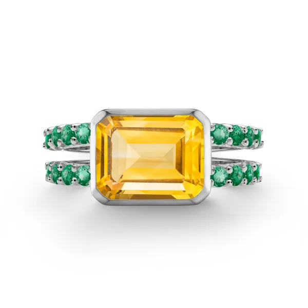 Personalized Warren Horizontal Birthstone Ring with Accent Stones in 14k Gold sold by Haverhill