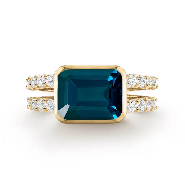 Personalized Warren Horizontal Birthstone Ring with Accent Stones in 14k Gold sold by Haverhill