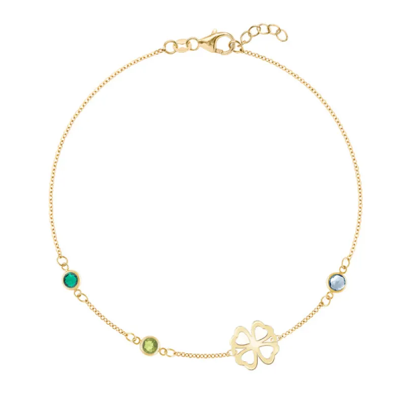 Personalized Classic Clover & 3 Birthstone Bracelet in 14k Gold sold by Haverhill