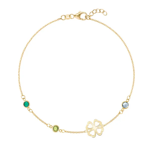 Personalized Classic Clover & 3 Birthstone Bracelet in 14k Gold sold by Haverhill