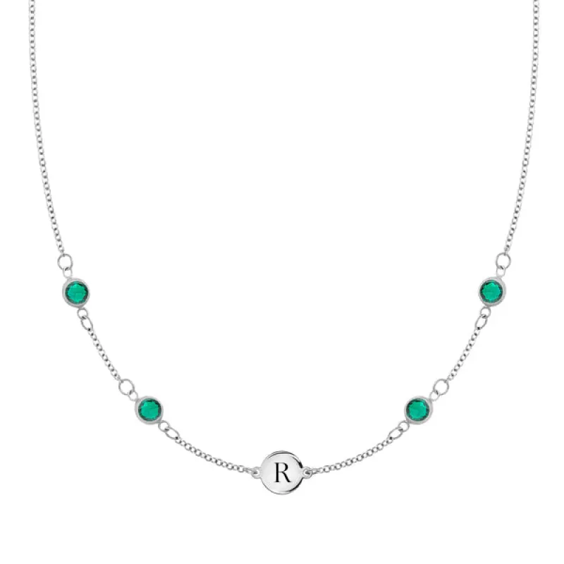 Personalized 1 Letter & 4 Classic Emerald Necklace in 14k Gold (May) sold by Haverhill