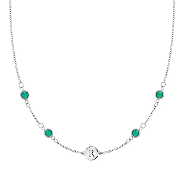 Personalized 1 Letter & 4 Classic Emerald Necklace in 14k Gold (May) sold by Haverhill
