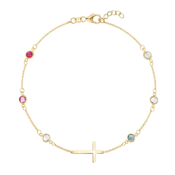 Personalized Bayberry Birthstone Cross Bracelet in 14k Gold sold by Haverhill