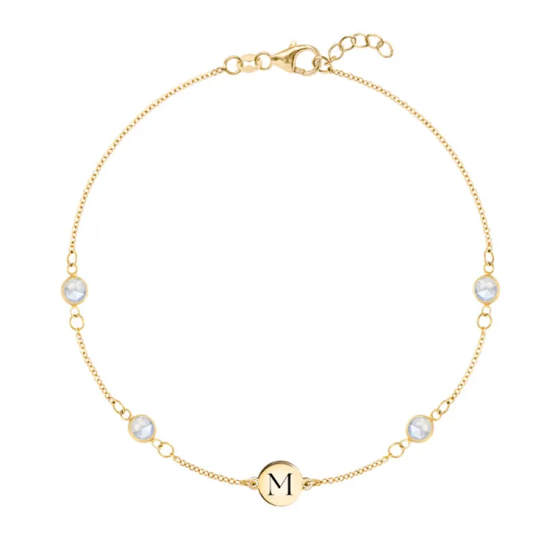 Personalized Classic 1 Letter & 4 Birthstone Bracelet in 14k Gold sold by Haverhill