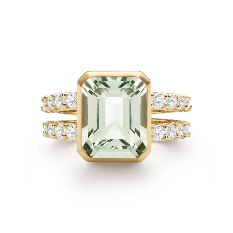 Warren Vertical Green Amethyst Ring with Diamonds in 14k Gold (February) sold by Haverhill