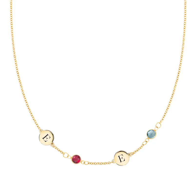Personalized Classic 2 Letter & 2 Birthstone Necklace in 14k Gold (Single Spacing) sold by Haverhill