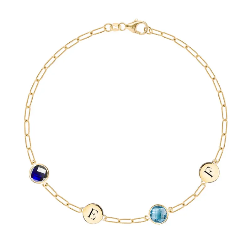 Personalized 2 Letter & 2 Grand Birthstone Adelaide Mini Bracelet in 14k Gold sold by Haverhill