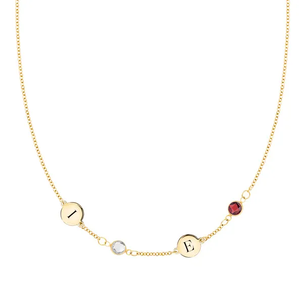 Personalized Classic 2 Letter & 2 Birthstone Necklace in 14k Gold (Single Spacing) sold by Haverhill