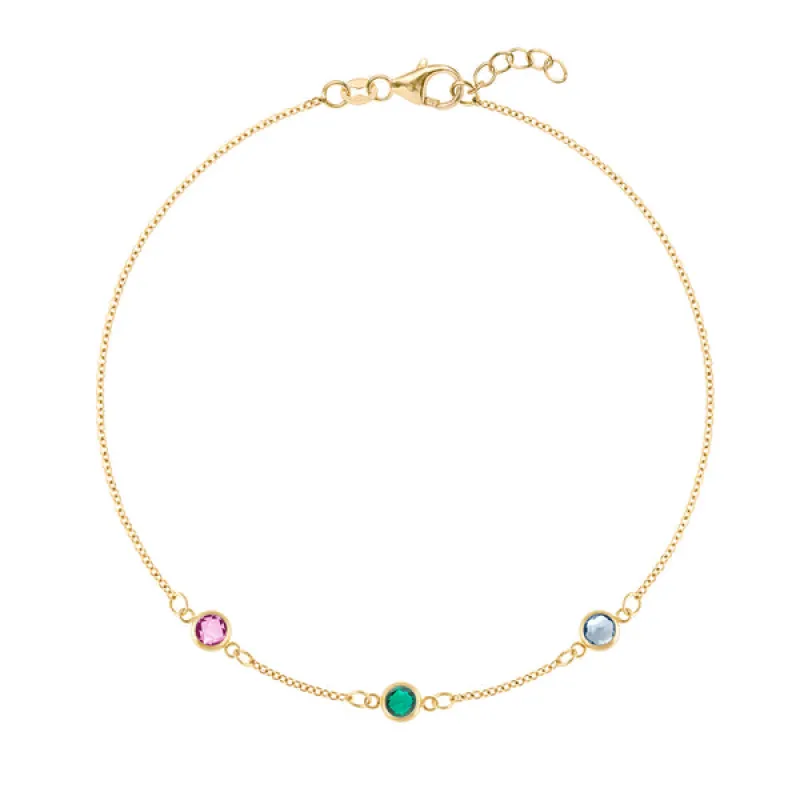 Personalized Classic 3 Birthstone Bracelet in 14k Gold sold by Haverhill