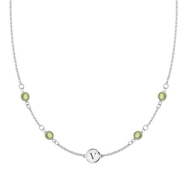 Personalized 1 Letter & 4 Classic Peridot Necklace in 14k Gold (August) sold by Haverhill