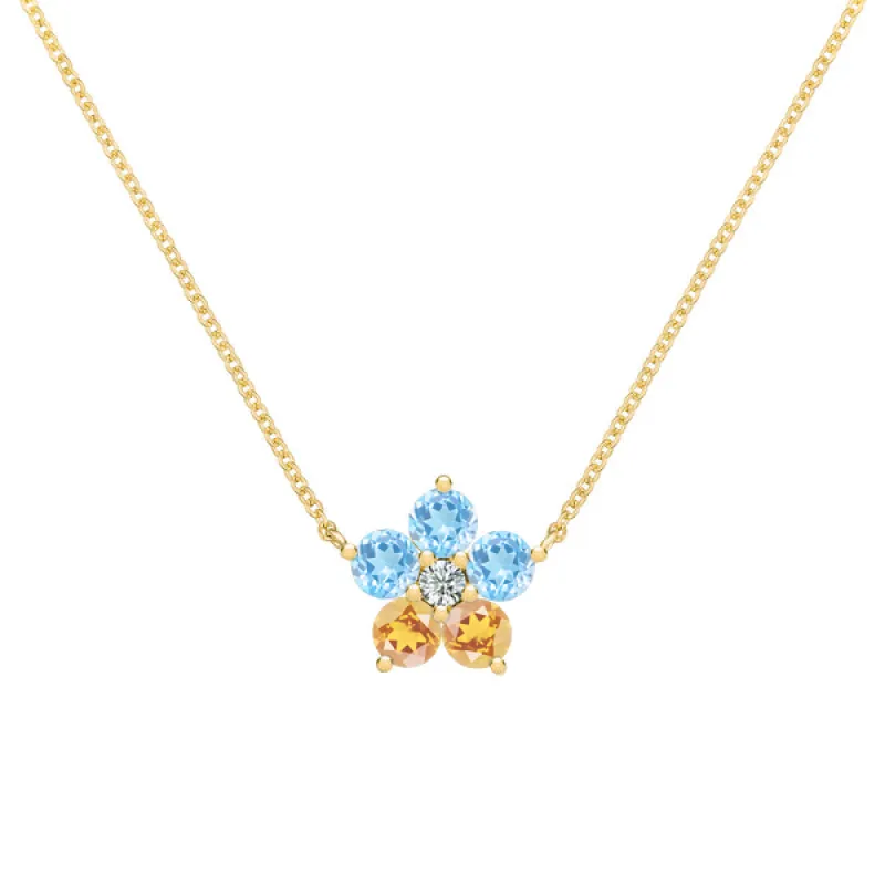 Personalized Greenwich Flower Birthstone & Diamond Necklace in 14k Gold sold by Haverhill