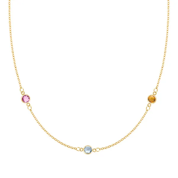 Personalized Classic 3 Birthstone Necklace in 14k Gold sold by Haverhill