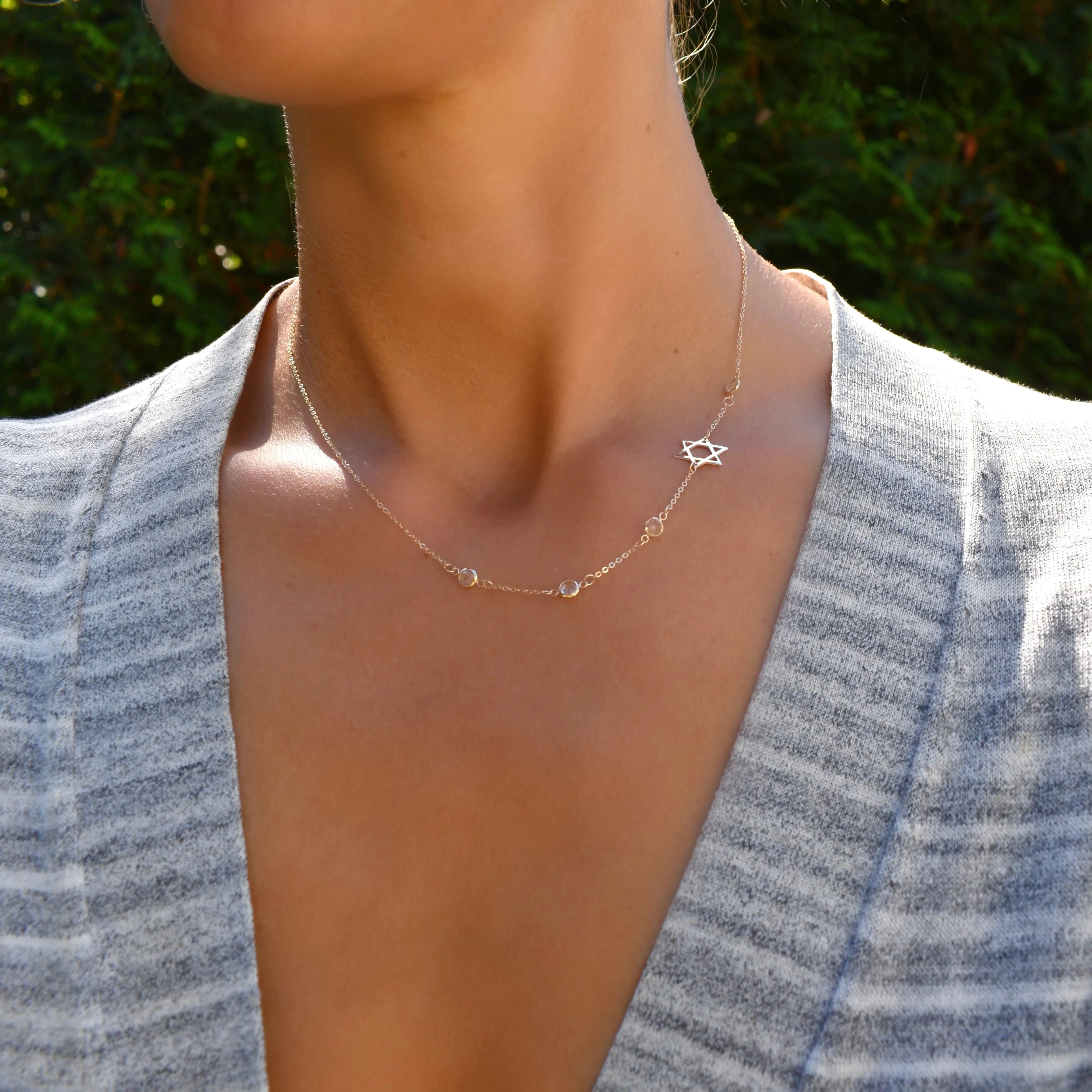 Personalized Classic Star of David & 4 Birthstone Necklace in 14k Gold sold by Haverhill product image thumbnail 2