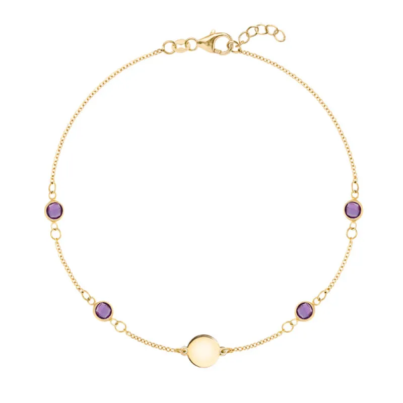 Personalized Classic 1 Letter & 4 Amethyst Bracelet in 14k Gold (February) sold by Haverhill