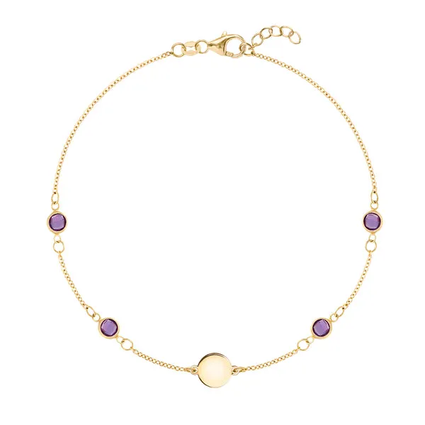 Personalized Classic 1 Letter & 4 Amethyst Bracelet in 14k Gold (February) sold by Haverhill