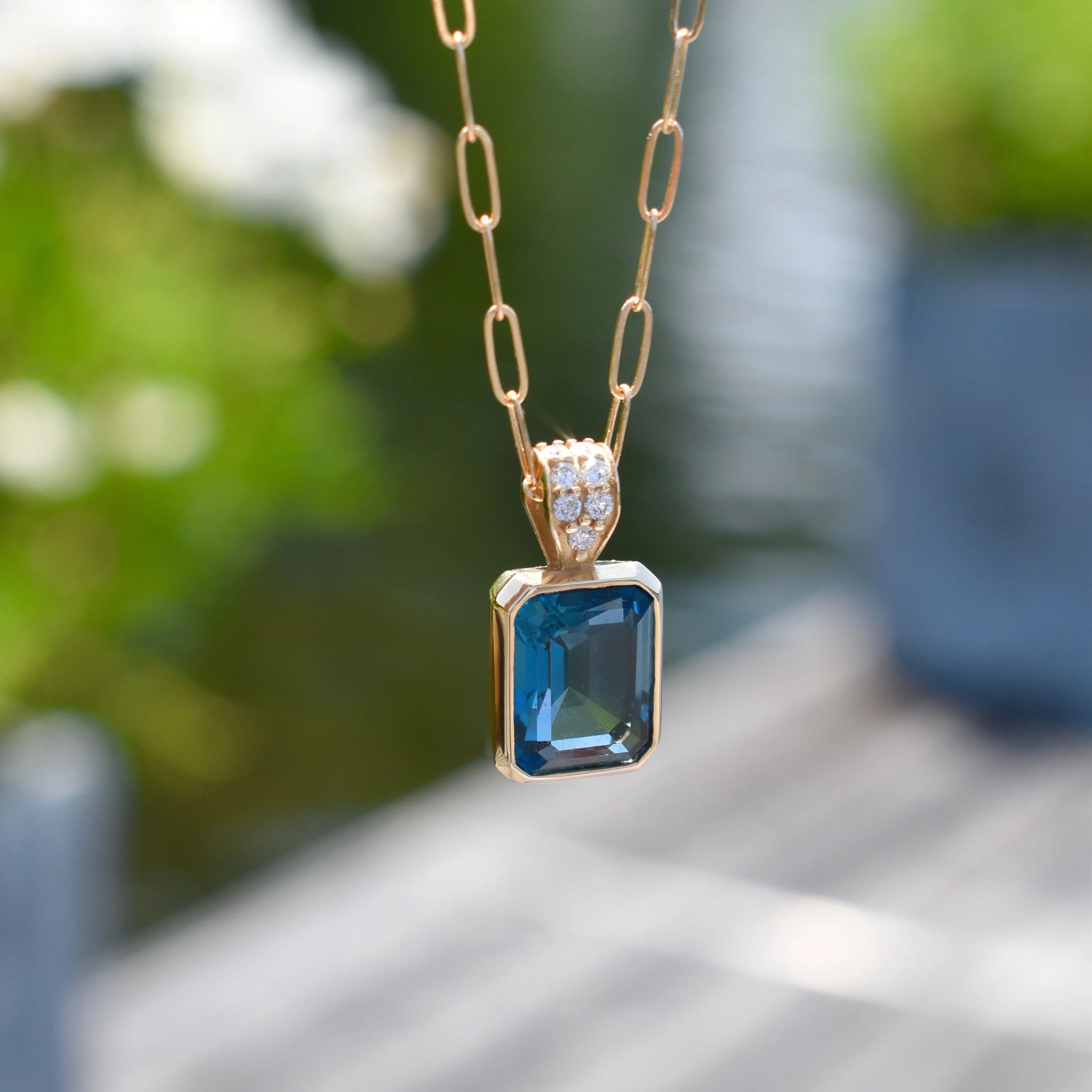 Warren Atlantic Blue Topaz Pendant with Diamond Bale in 14k Gold (December) sold by Haverhill product image thumbnail 3