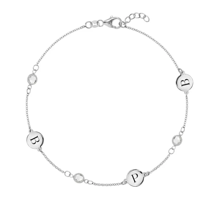 Personalized Classic 3 Letter & 3 Birthstone Bracelet in 14k Gold sold by Haverhill