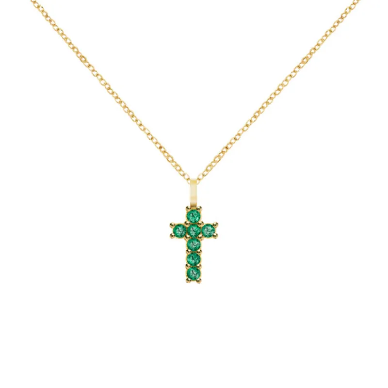 Rosecliff Small Cross Emerald Pendant in 14k Gold (May) sold by Haverhill