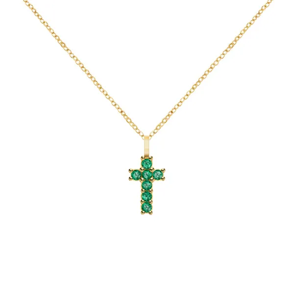 Rosecliff Small Cross Emerald Pendant in 14k Gold (May) sold by Haverhill