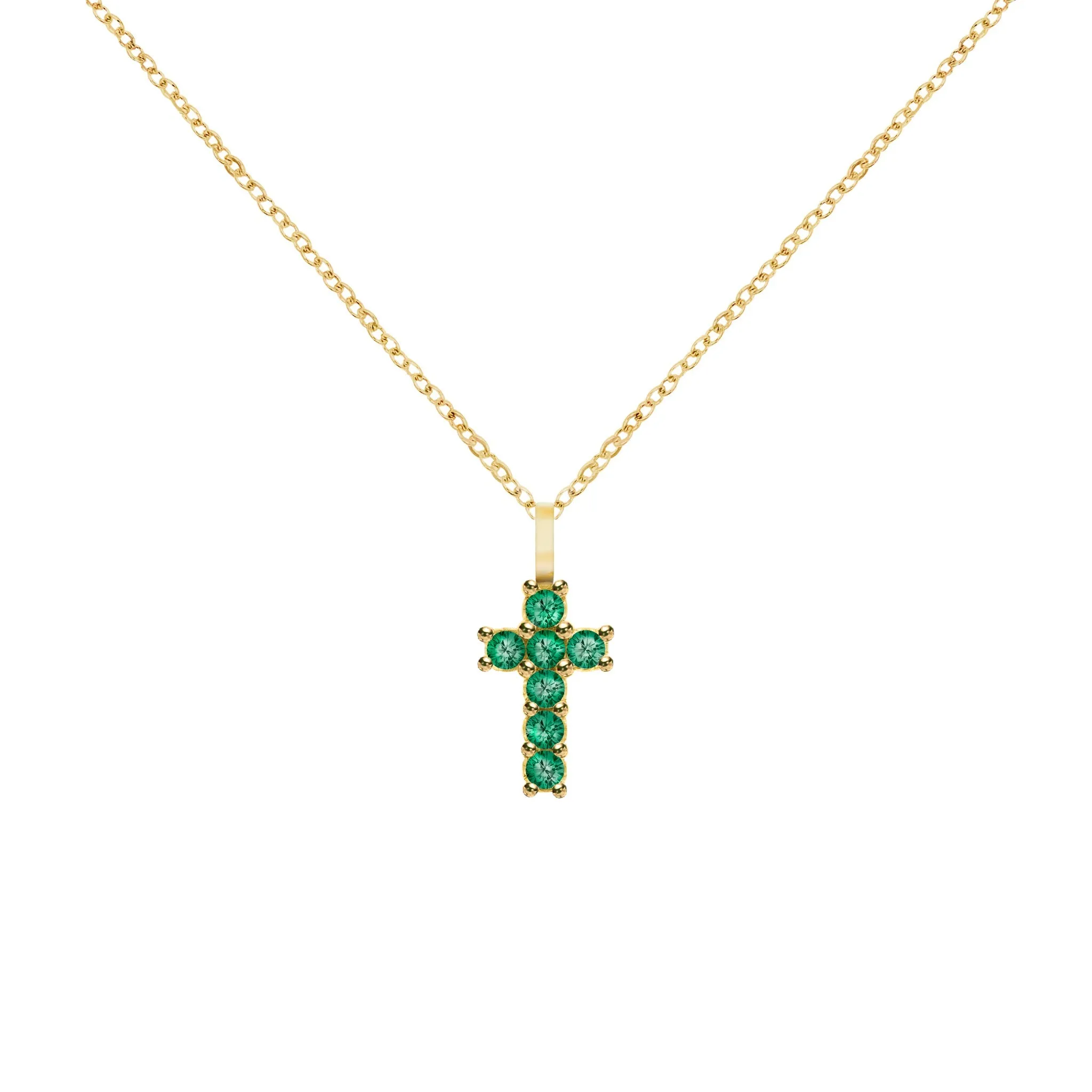 Rosecliff Small Cross Emerald Pendant in 14k Gold (May) sold by Haverhill product image thumbnail 5