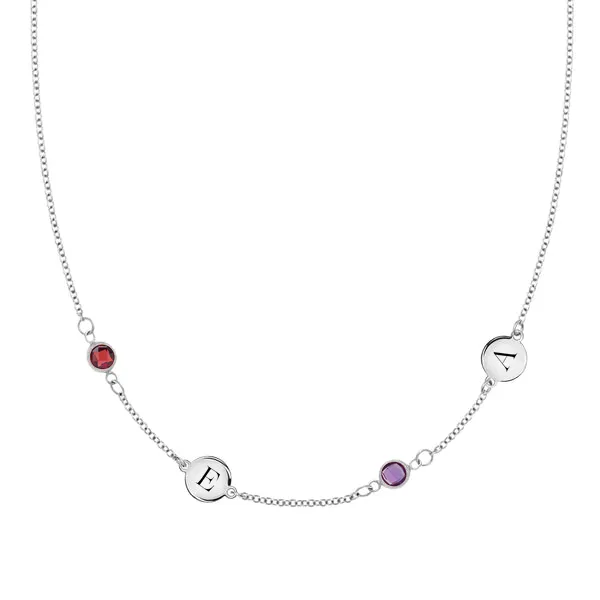 Personalized Classic 2 Letter & 2 Birthstone Necklace in 14k Gold (Double Spacing) sold by Haverhill