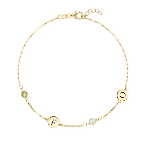 Personalized 2 Letter & 2 Classic Birthstone Bracelet in 14k Gold sold by Haverhill