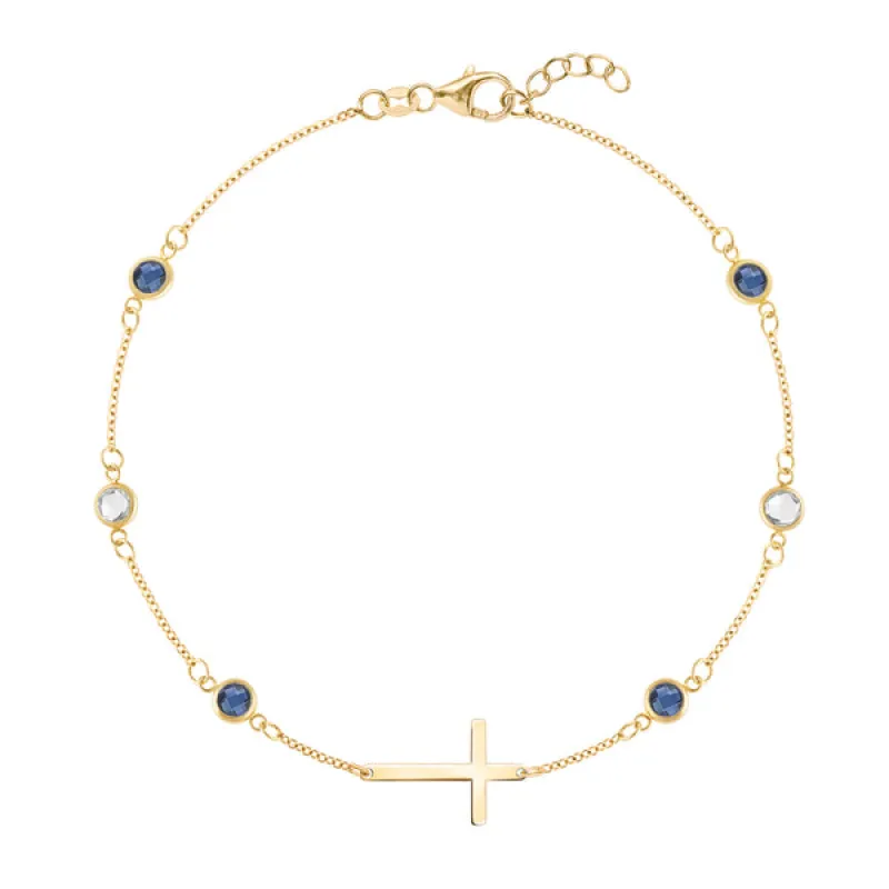 Personalized Bayberry Birthstone Cross Bracelet in 14k Gold sold by Haverhill