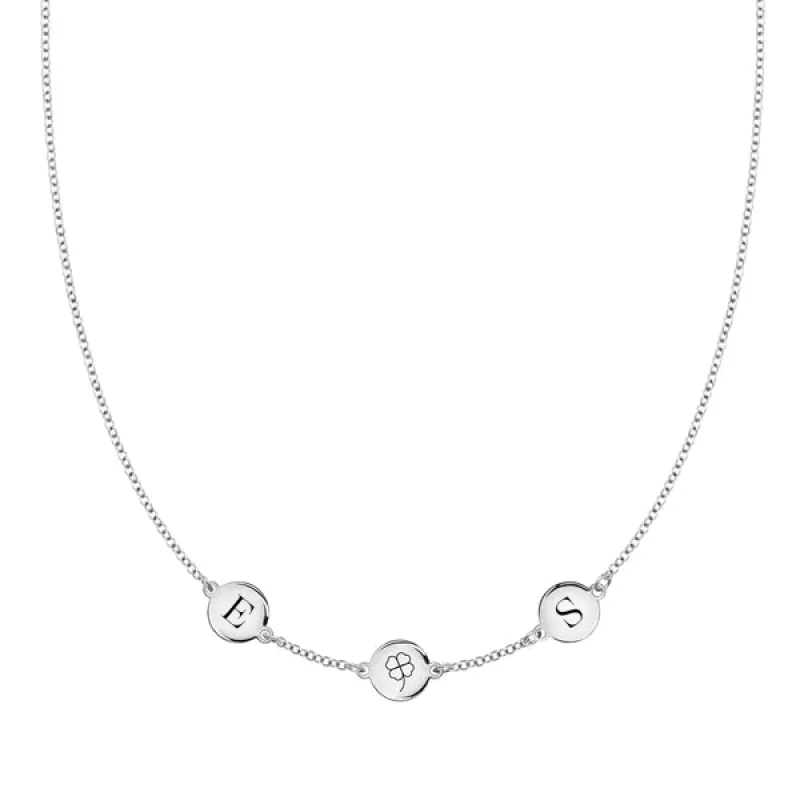Personalized Clover Disc & 2 Letter Necklace in 14k Gold sold by Haverhill