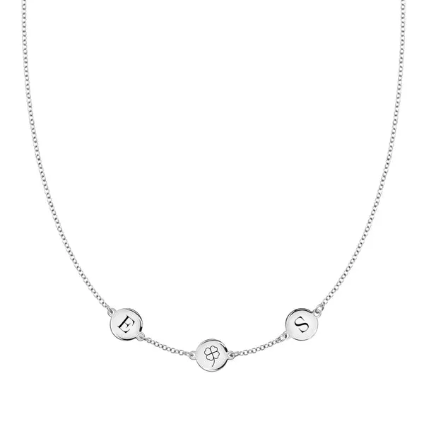 Personalized Clover Disc & 2 Letter Necklace in 14k Gold sold by Haverhill