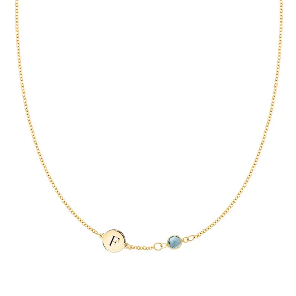 Personalized 1 Letter & 1 Classic Birthstone Necklace in 14k Gold (Single Spacing) sold by Haverhill