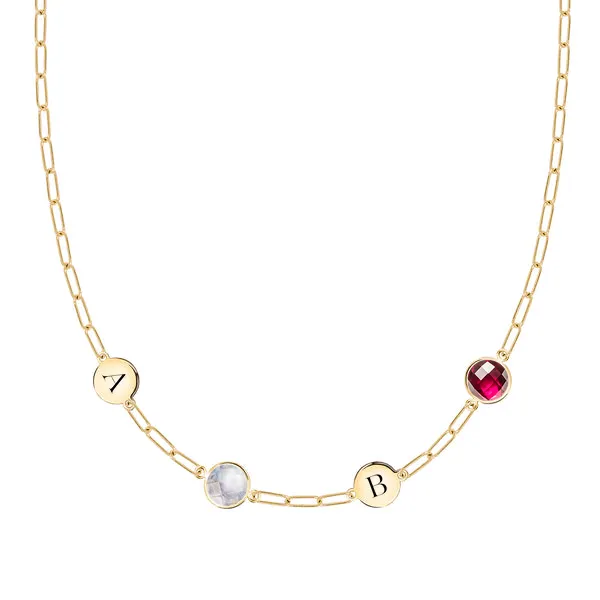 Personalized 2 Letter & 2 Grand Birthstone Adelaide Mini Necklace in 14k Gold sold by Haverhill