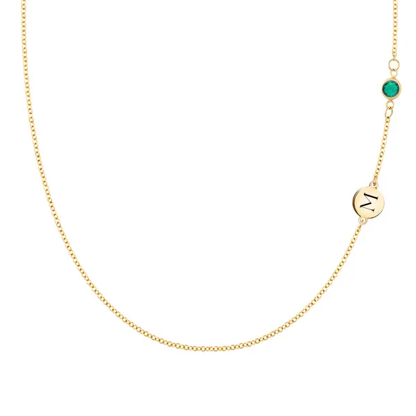 Personalized 1 Letter & 1 Classic Emerald Necklace in 14k Gold (May) sold by Haverhill