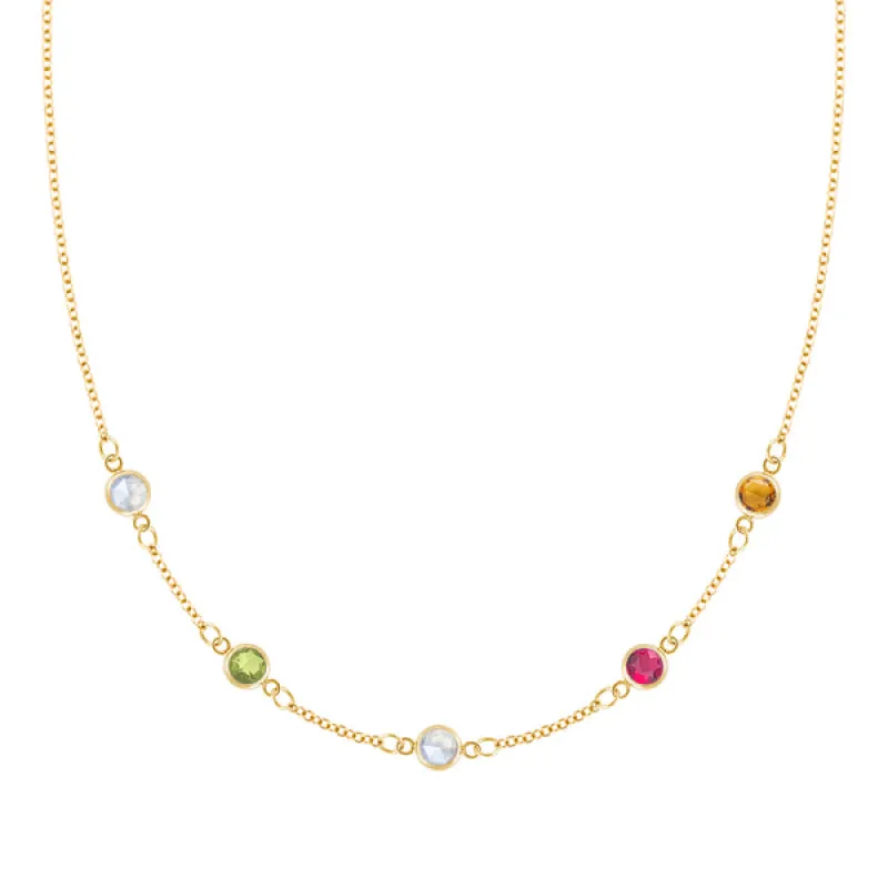 Personalized Classic 5 Birthstone Necklace in 14k Gold sold by Haverhill