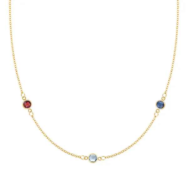 Personalized Classic 3 Birthstone Necklace in 14k Gold sold by Haverhill
